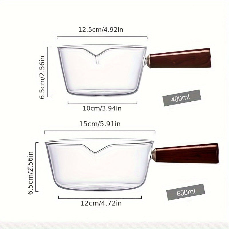 Oală din Sticlă Borosilicată cu Mâner din Lemn – 400ml / 600ml