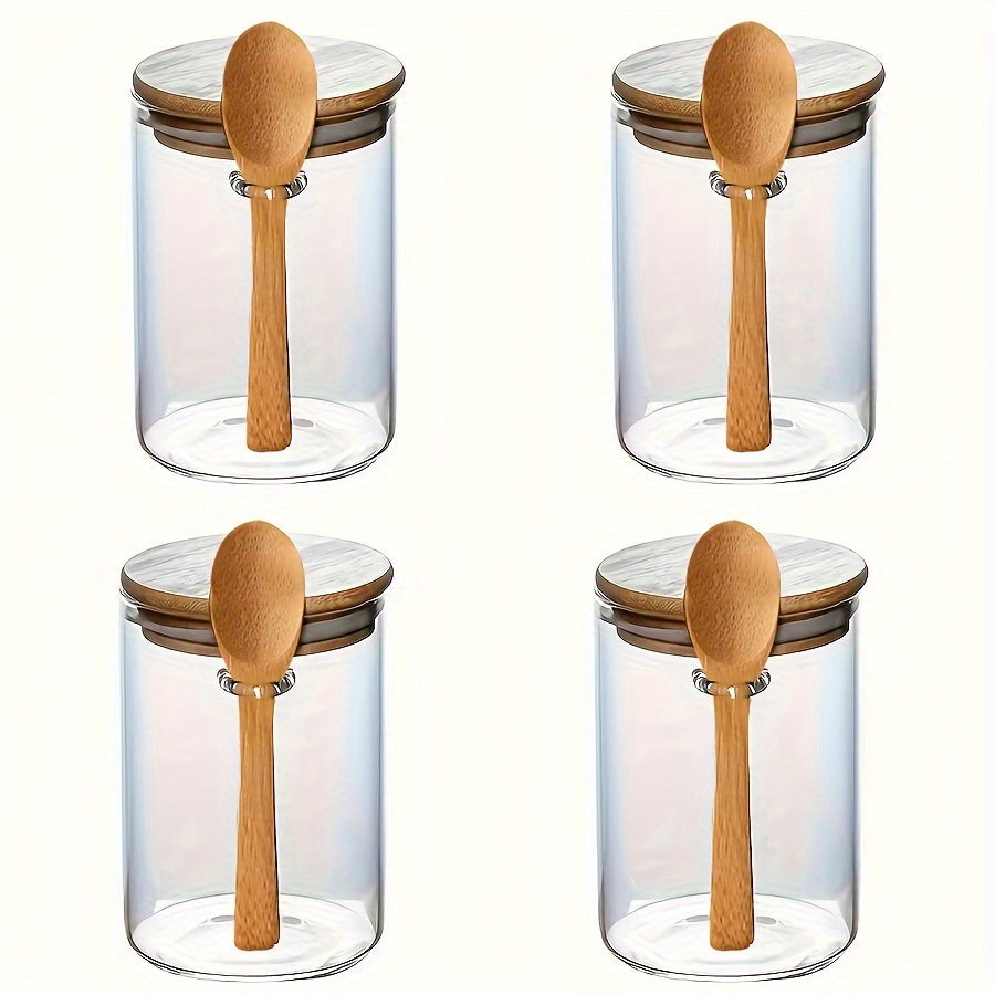 Set Borcane din Sticlă pentru Overnight Oats – Depozitare Sigilată cu Capac din Lemn și Lingură