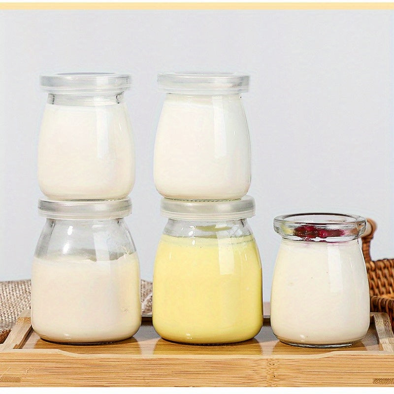 Set 6/10 Borcane din Sticlă pentru Iaurt, Budincă și Deserturi – 100ml / 200ml cu Capace