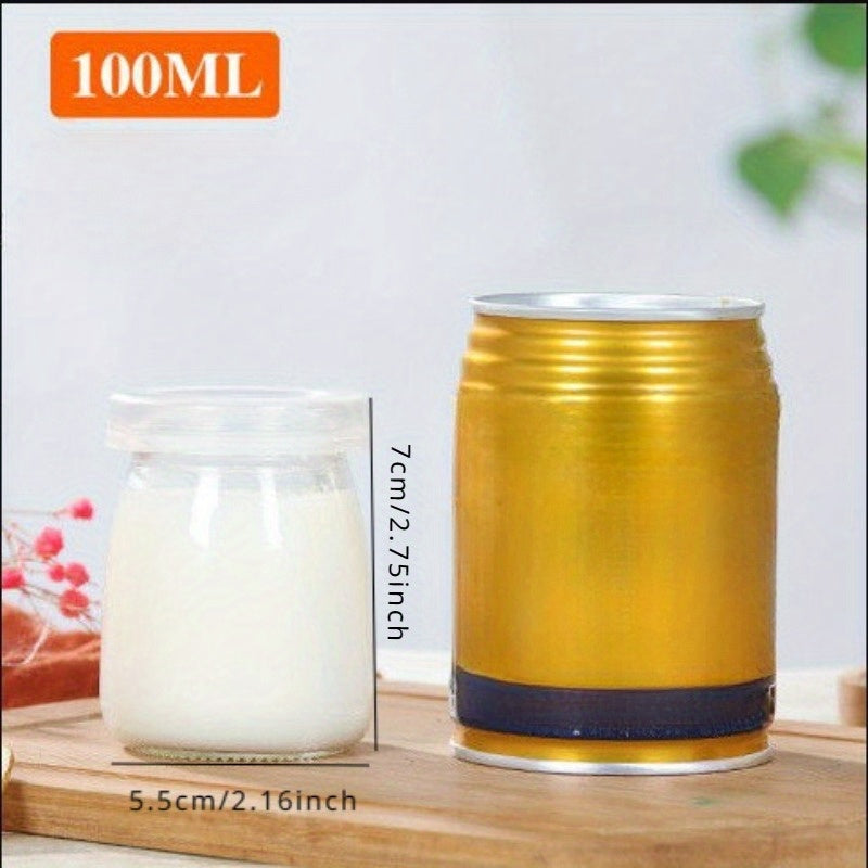 Set 6/10 Borcane din Sticlă pentru Iaurt, Budincă și Deserturi – 100ml / 200ml cu Capace