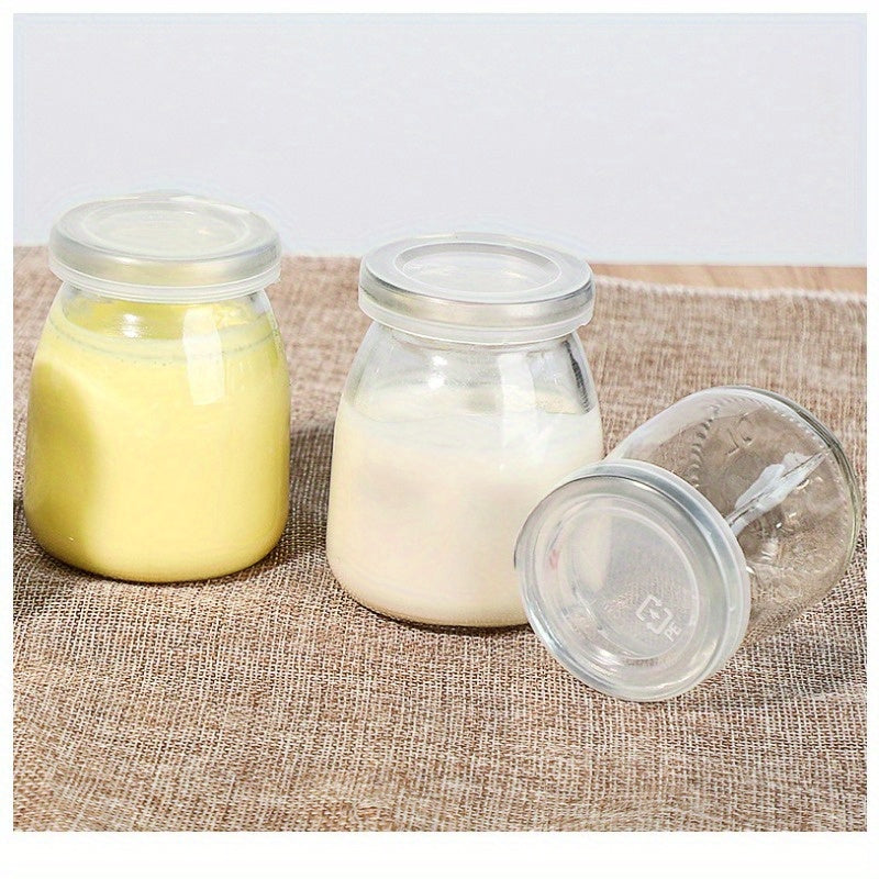 Set 6/10 Borcane din Sticlă pentru Iaurt, Budincă și Deserturi – 100ml / 200ml cu Capace