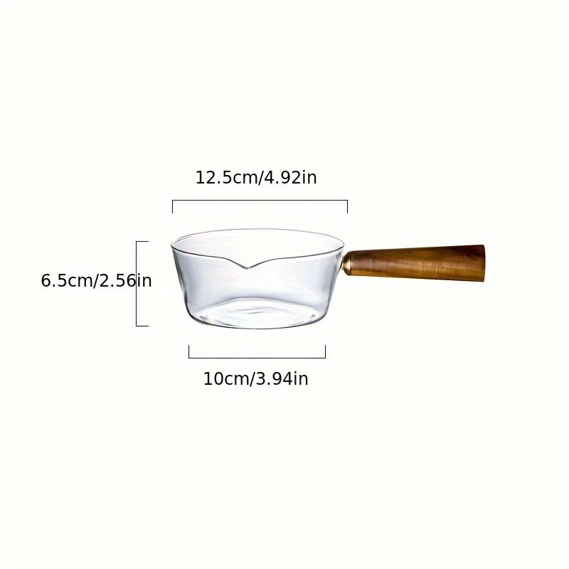 Oală din Sticlă Borosilicată cu Mâner din Lemn – 400ml / 600ml