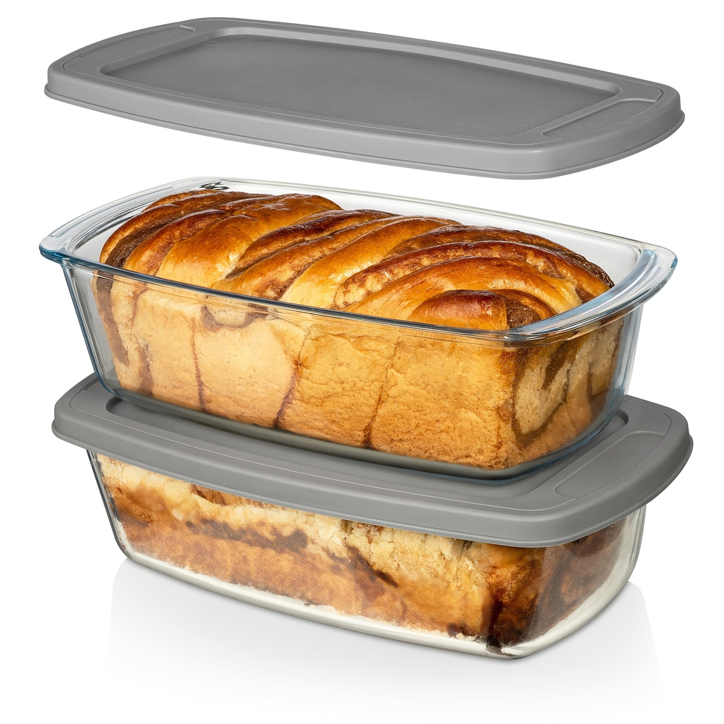 Set 2 vase de copt din sticlă borosilicată cu capace – 1.8L