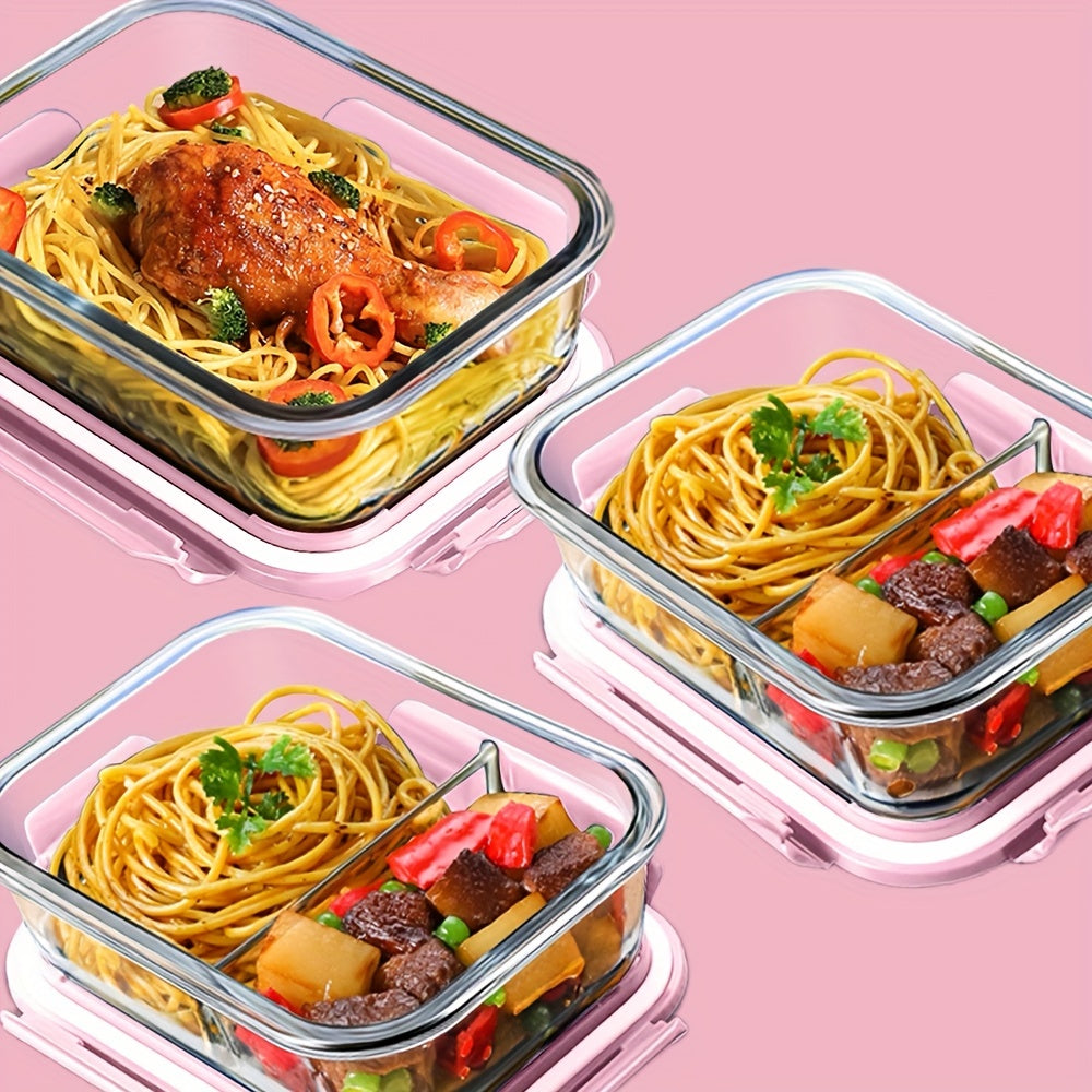 Set 3 Caserole din Sticlă cu Capace Etanșe – 640ml, Ideale pentru Prânz și Meal Prep