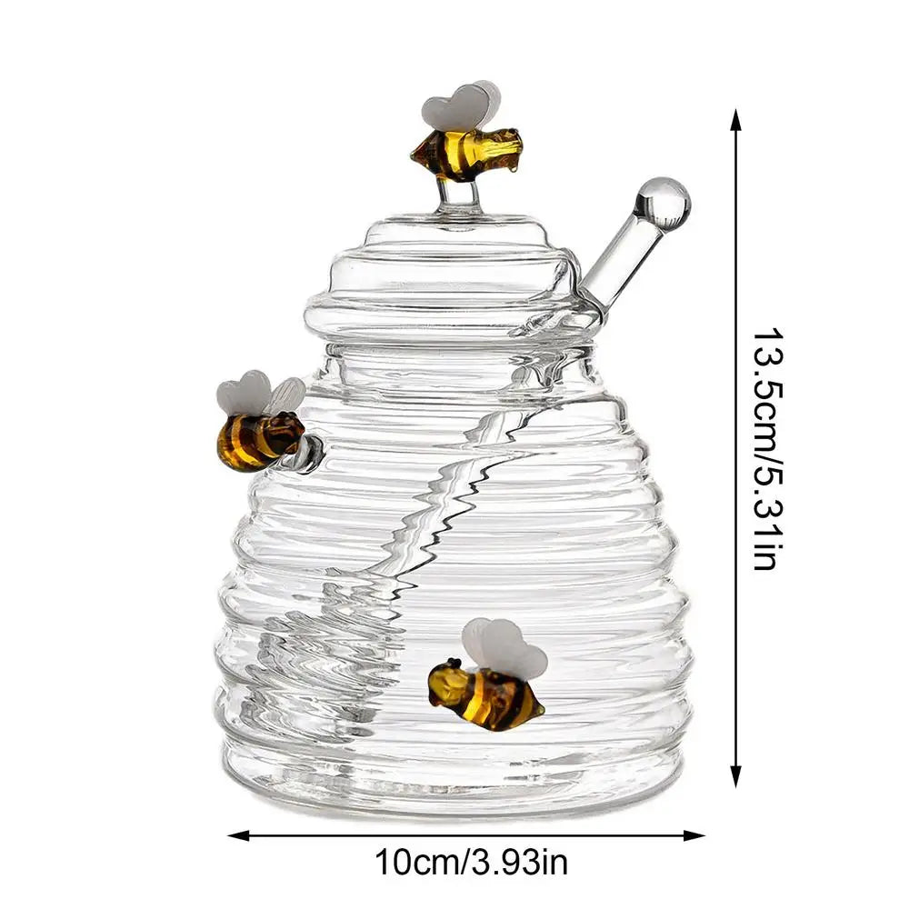 1 Borcan din sticlă borosilicată pentru miere – model stup cu albine, 400 ml 🐝🍯