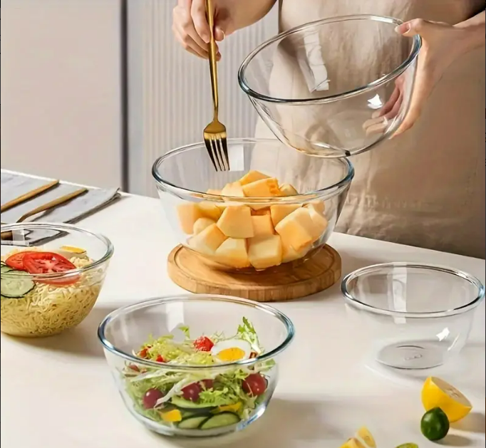 Set 3 boluri din sticlă borosilicată pentru bucătărie – Rezistente, sigure și versatile