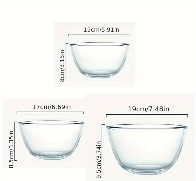 Set 3 boluri din sticlă borosilicată pentru bucătărie – Rezistente, sigure și versatile