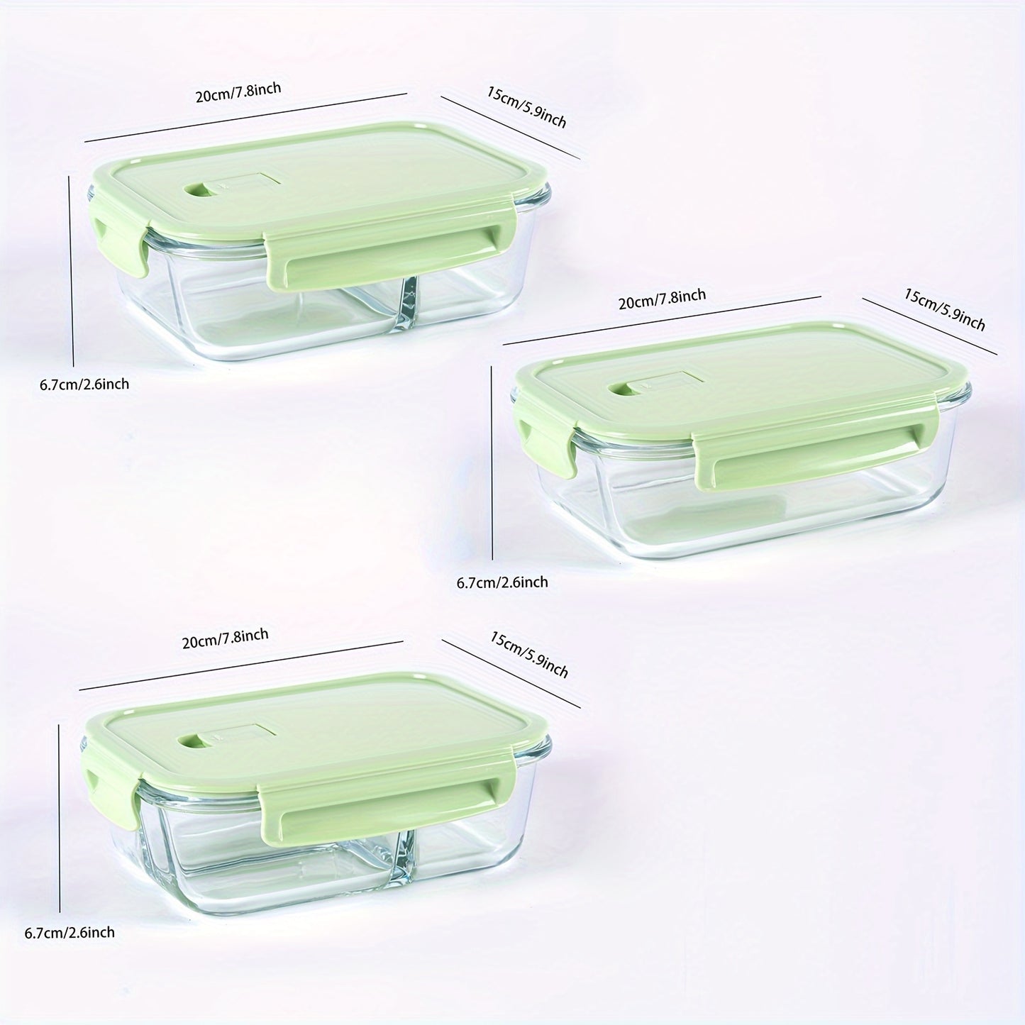 Set 2 Caserole din Sticlă cu Capace Etanșe – 1040ml, Compartimentate, Ideale pentru Meal Prep