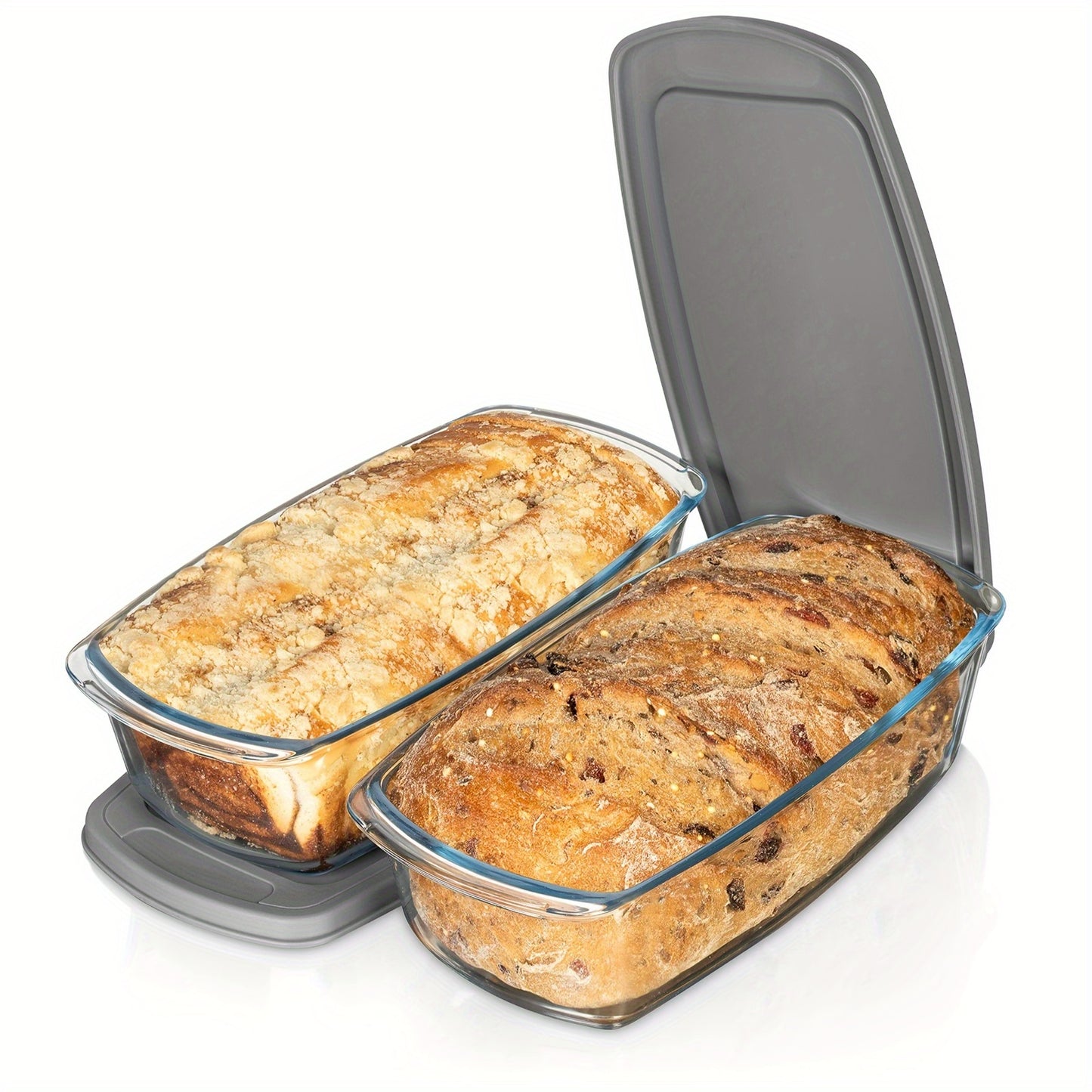 Set 2 vase de copt din sticlă borosilicată cu capace – 1.8L
