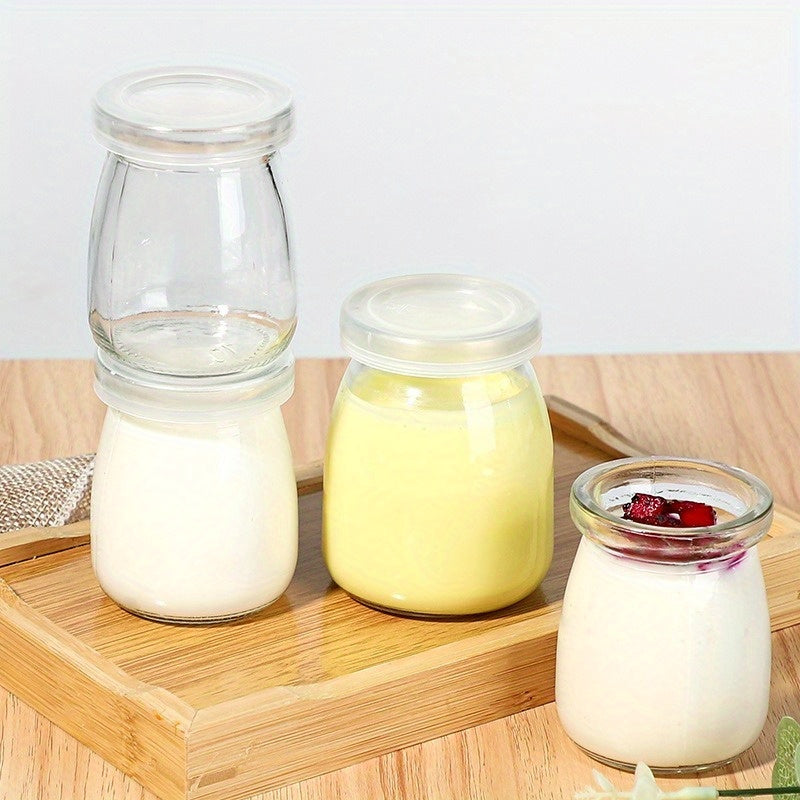 Set 6/10 Borcane din Sticlă pentru Iaurt, Budincă și Deserturi – 100ml / 200ml cu Capace