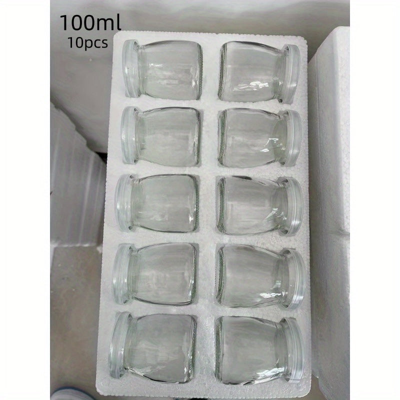 Set 6/10 Borcane din Sticlă pentru Iaurt, Budincă și Deserturi – 100ml / 200ml cu Capace