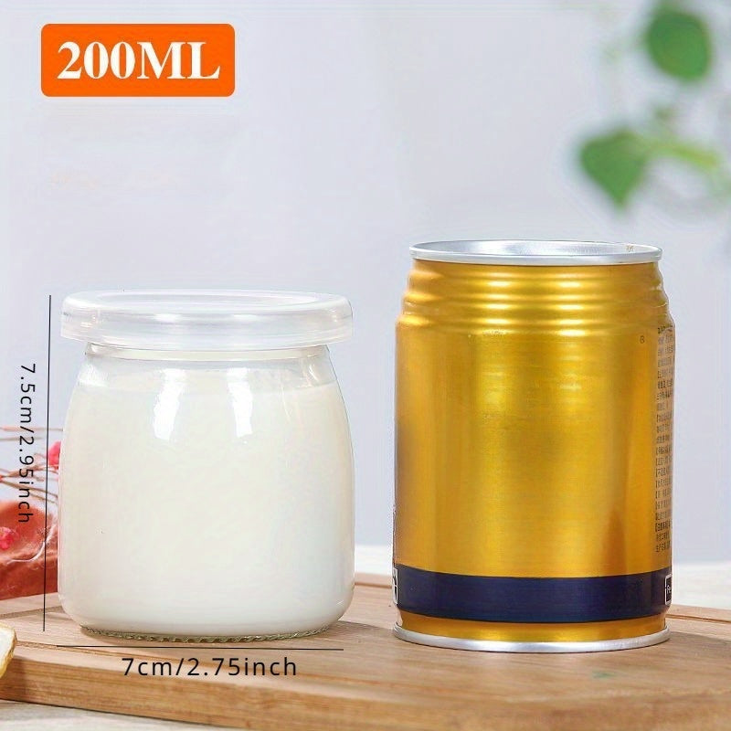 Set 6/10 Borcane din Sticlă pentru Iaurt, Budincă și Deserturi – 100ml / 200ml cu Capace