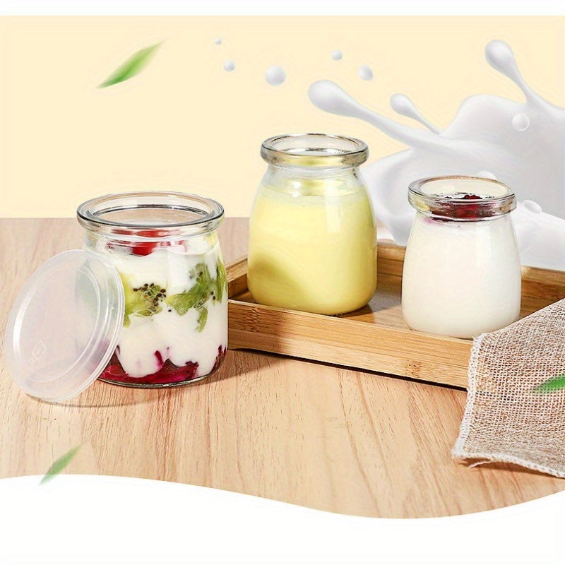 Set 6/10 Borcane din Sticlă pentru Iaurt, Budincă și Deserturi – 100ml / 200ml cu Capace