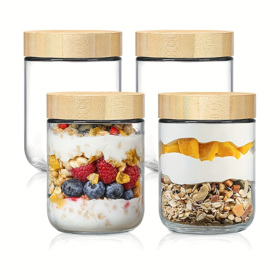 Set Borcane din Sticlă cu Capac din Bambus – Ideal pentru Overnight Oats, Depozitare Alimente și Condimente
