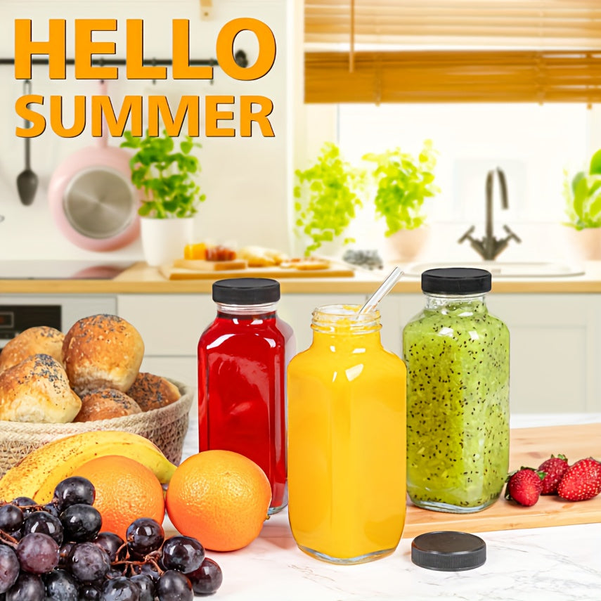 Set 3 Sticle din Sticlă pentru Sucuri Naturale, Smoothie-uri și Apă –  473 ml cu Capace Etanșe