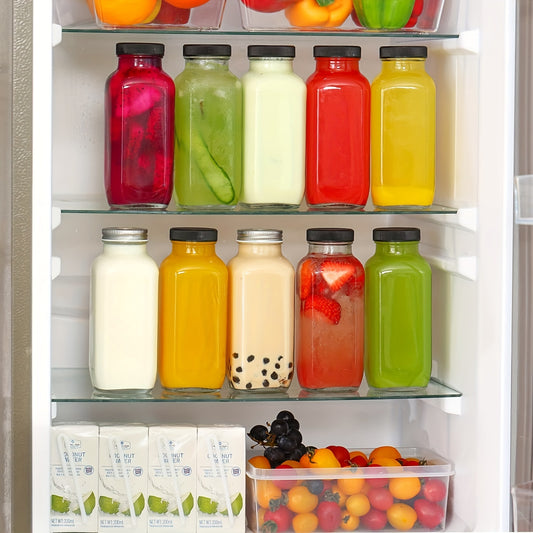 Set 3 Sticle din Sticlă pentru Sucuri Naturale, Smoothie-uri și Apă –  473 ml cu Capace Etanșe