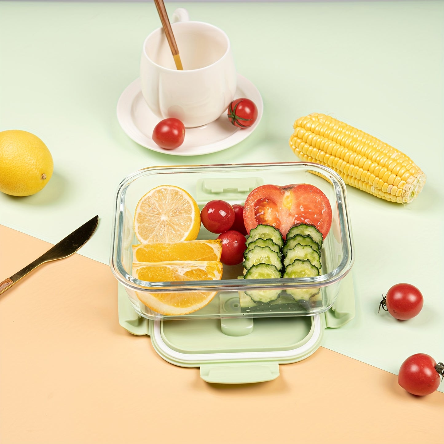 Set 2 Caserole din Sticlă cu Capace Etanșe – 1040ml, Compartimentate, Ideale pentru Meal Prep