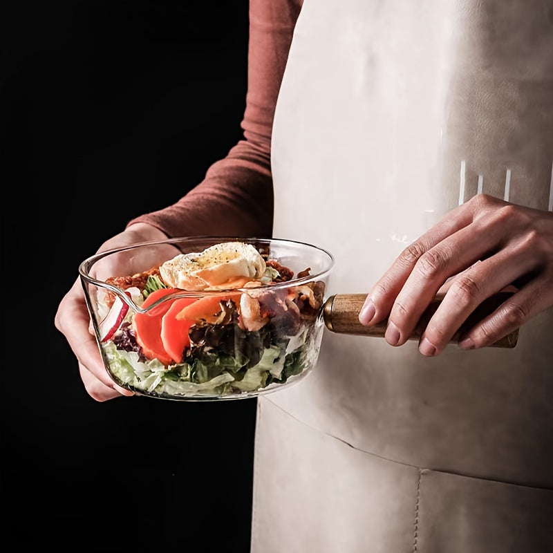Oală din Sticlă Borosilicată cu Mâner din Lemn – 400ml / 600ml