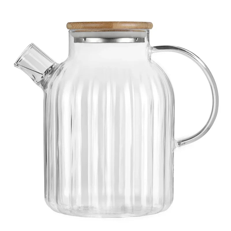 Ceainic din sticlă borosilicată, 1000-1800ml, cu capac din bambus