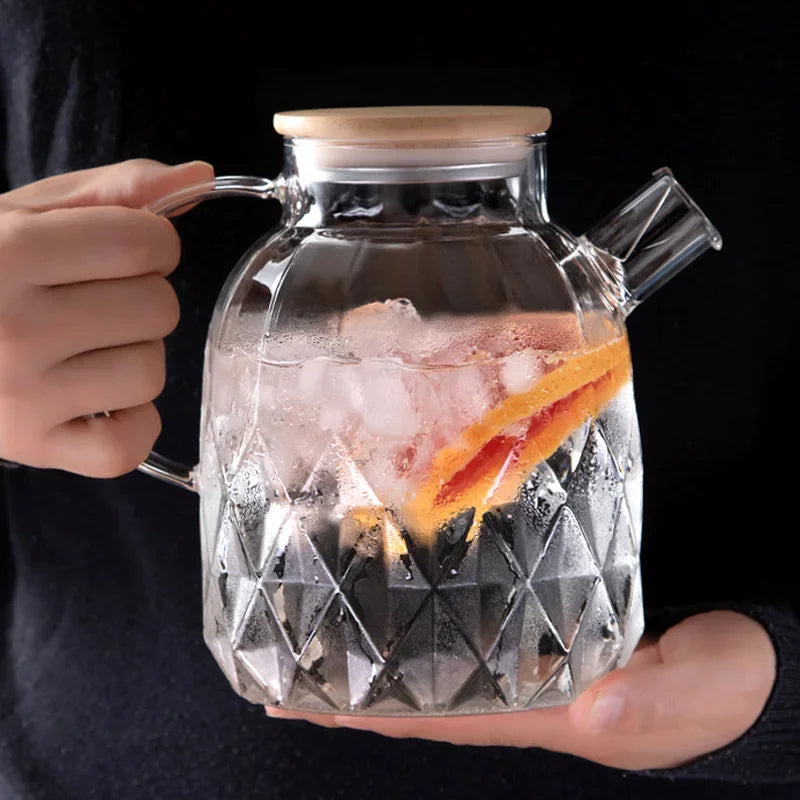 Ceainic din sticlă borosilicată, 1000-1800ml, cu capac din bambus