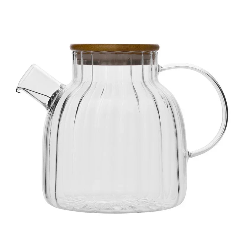 Ceainic din sticlă borosilicată, 1000-1800ml, cu capac din bambus