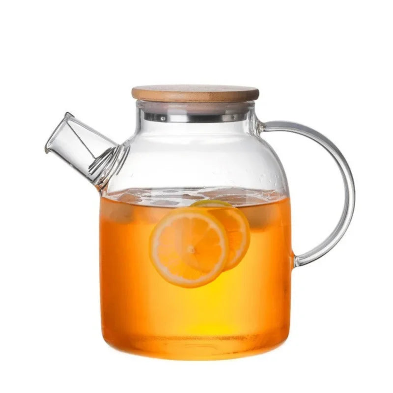 Ceainic din sticlă borosilicată, 1000-1800ml, cu capac din bambus