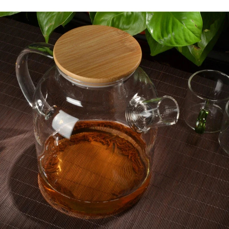 Ceainic din sticlă borosilicată, 1000-1800ml, cu capac din bambus