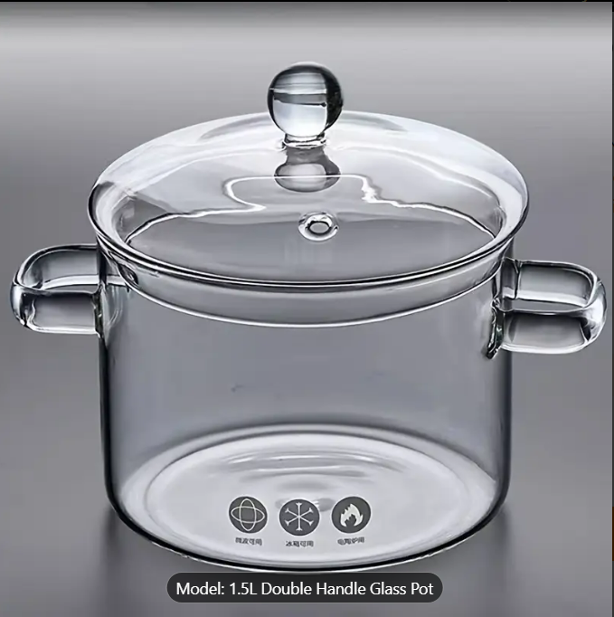 Oală din sticlă borosilicată 1.5L – rezistentă la temperaturi înalte
