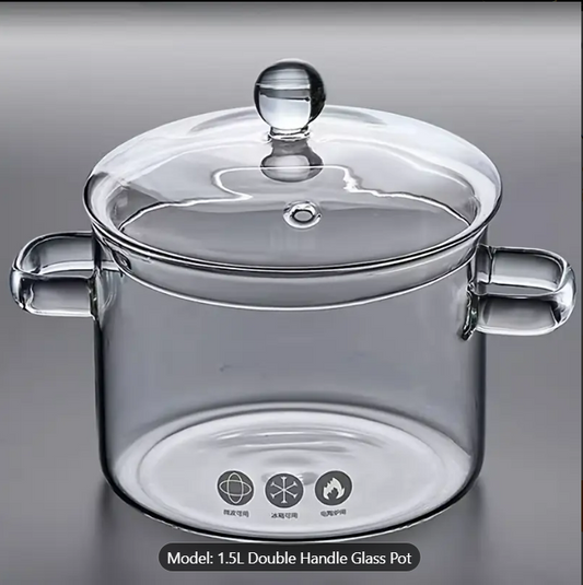 Oală din sticlă borosilicată 1.5L – rezistentă la temperaturi înalte