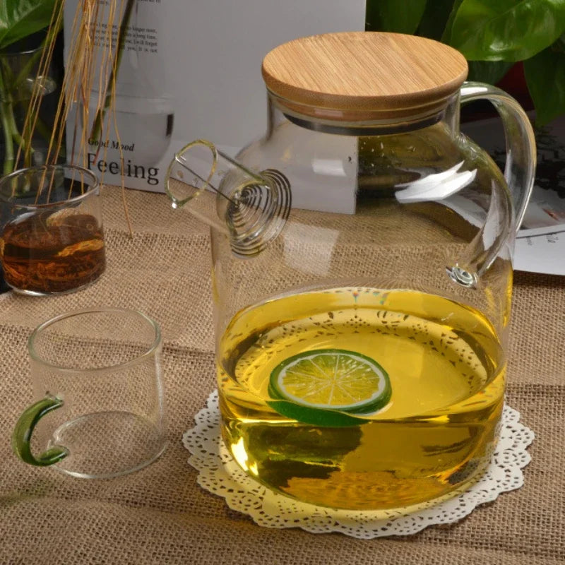 Ceainic din sticlă borosilicată, 1000-1800ml, cu capac din bambus