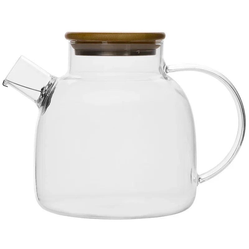 Ceainic din sticlă borosilicată, 1000-1800ml, cu capac din bambus