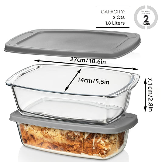 Set 2 vase de copt din sticlă borosilicată cu capace – 1.8L