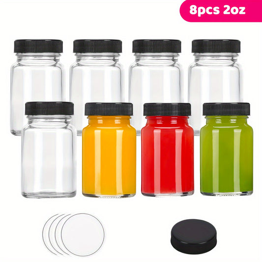 Set 8 Borcane din Sticlă cu Capace – Ideal pentru Ginger Shots, Sucuri, Uleiuri și Depozitare