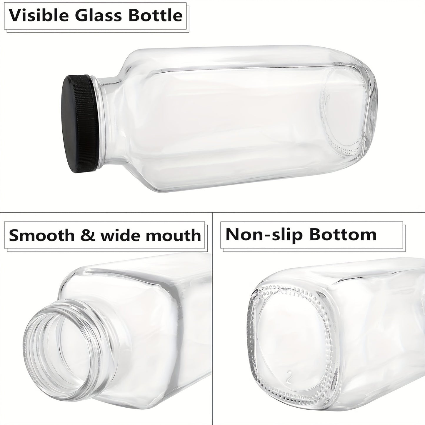 Set 3 Sticle din Sticlă pentru Sucuri Naturale, Smoothie-uri și Apă –  473 ml cu Capace Etanșe